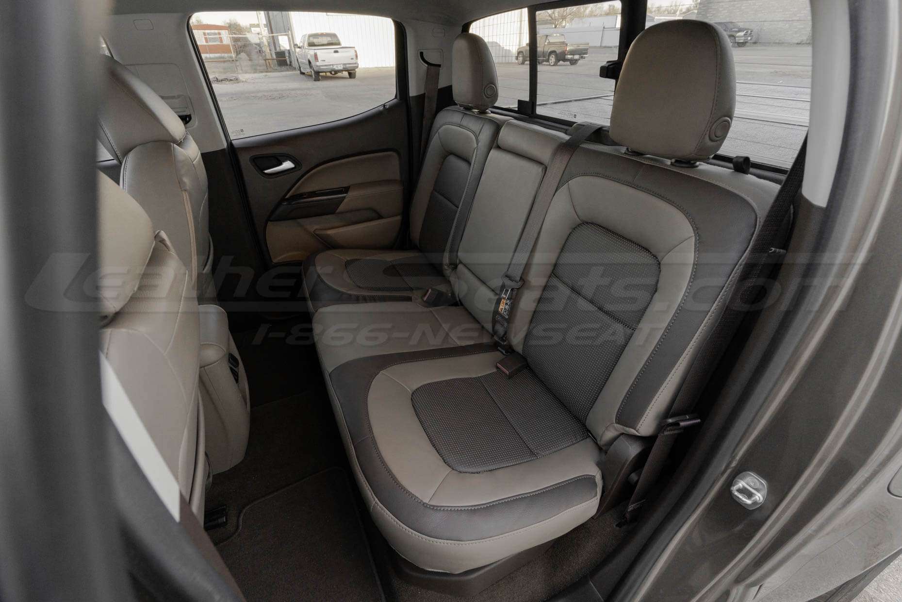 GMC Canyon installed leather seats - Bristol & Java - Rear seats from passenger side