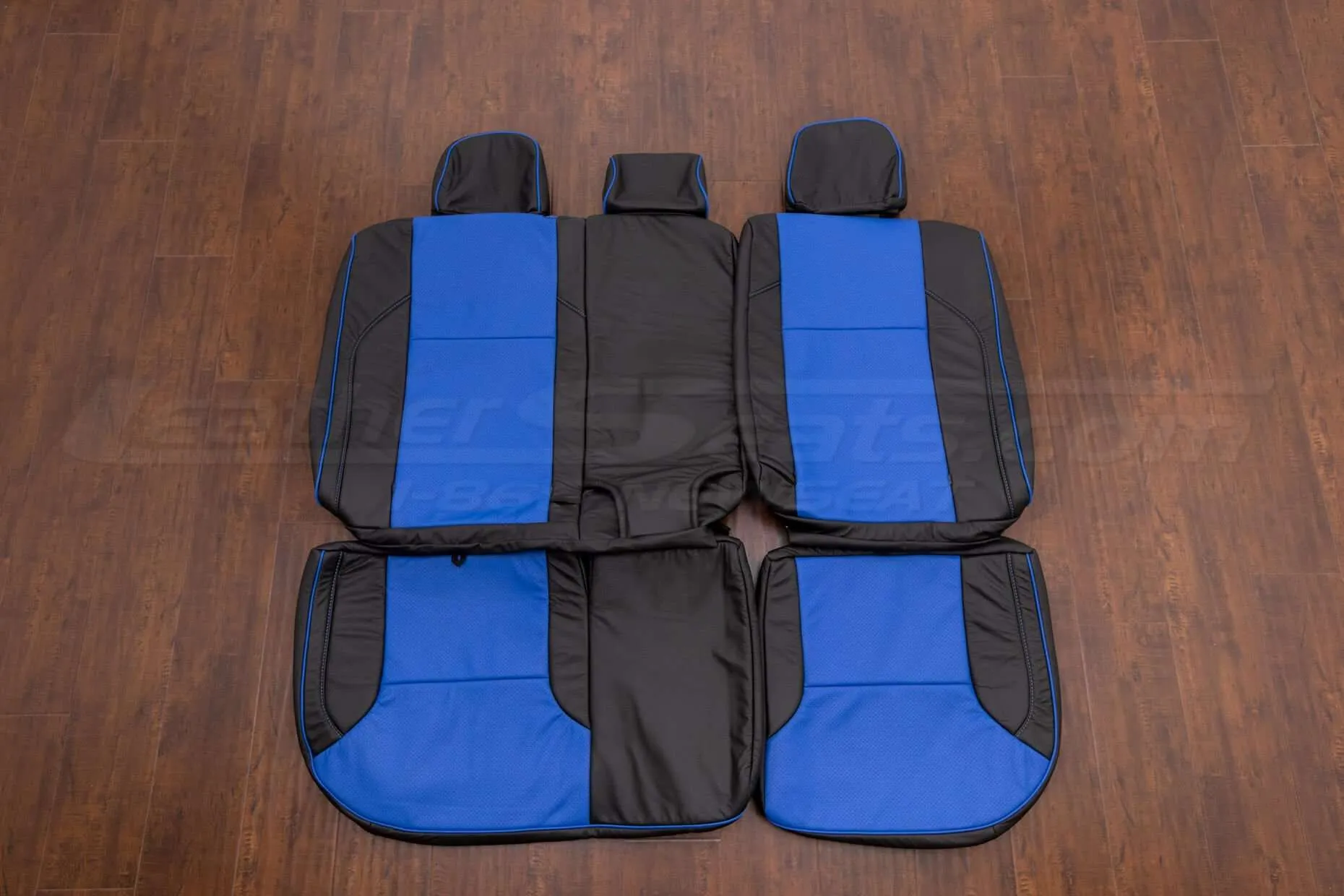Toyota Tacoma Double Cab Leather Seat Kit - Black & Cobalt - Rear sear upholstery