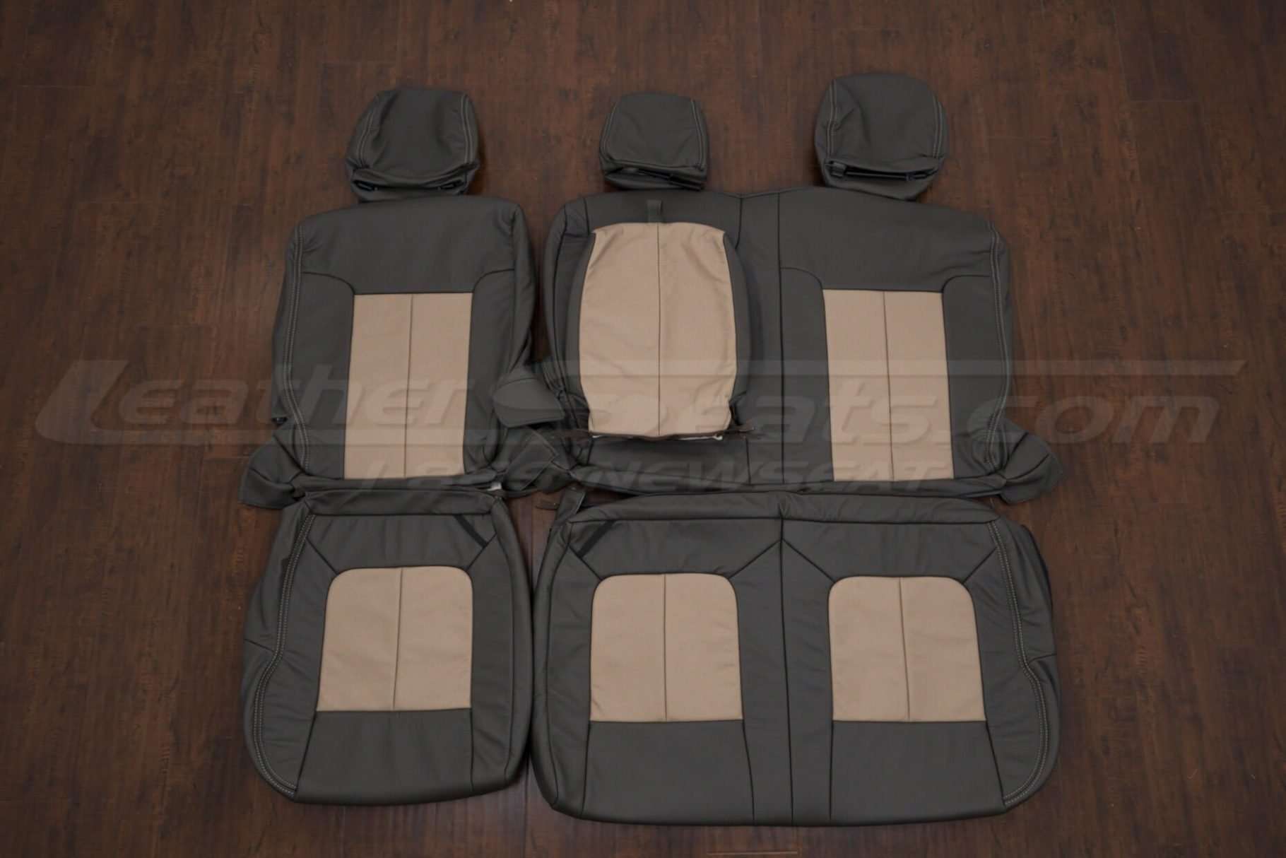 Ford Superduty Leather Seat Kit - Dark Brown & Bisque - Rea seat upholstery with armrest
