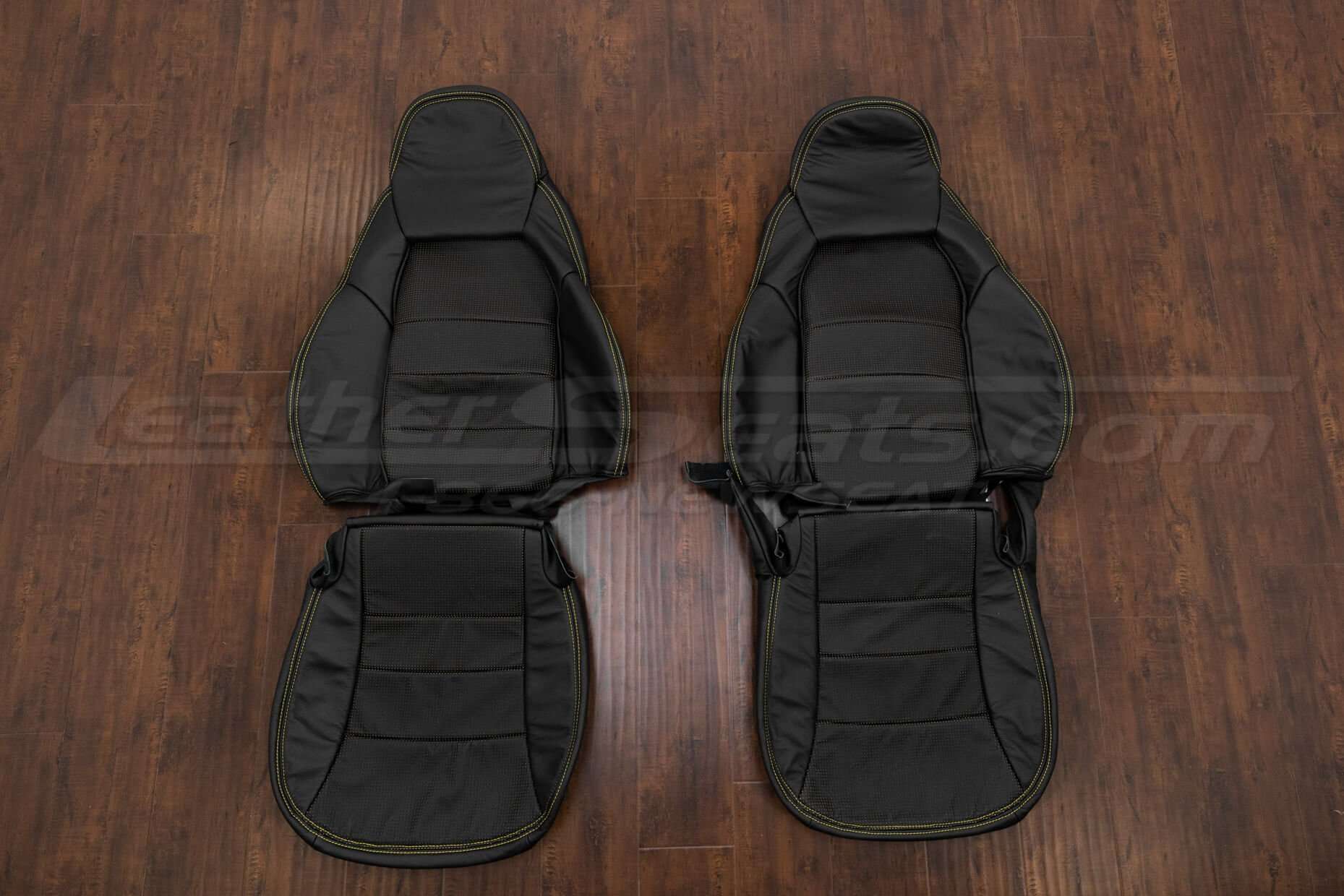 Chevrolet C6 Corvette Leather Seat Kit - Black & Piazza Yellow - Front seat upholstery