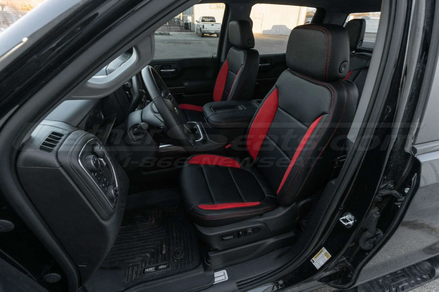 2021 Chevrolet Silverado Crew Cab Installed Leather Seats - Black & Red - Front seats