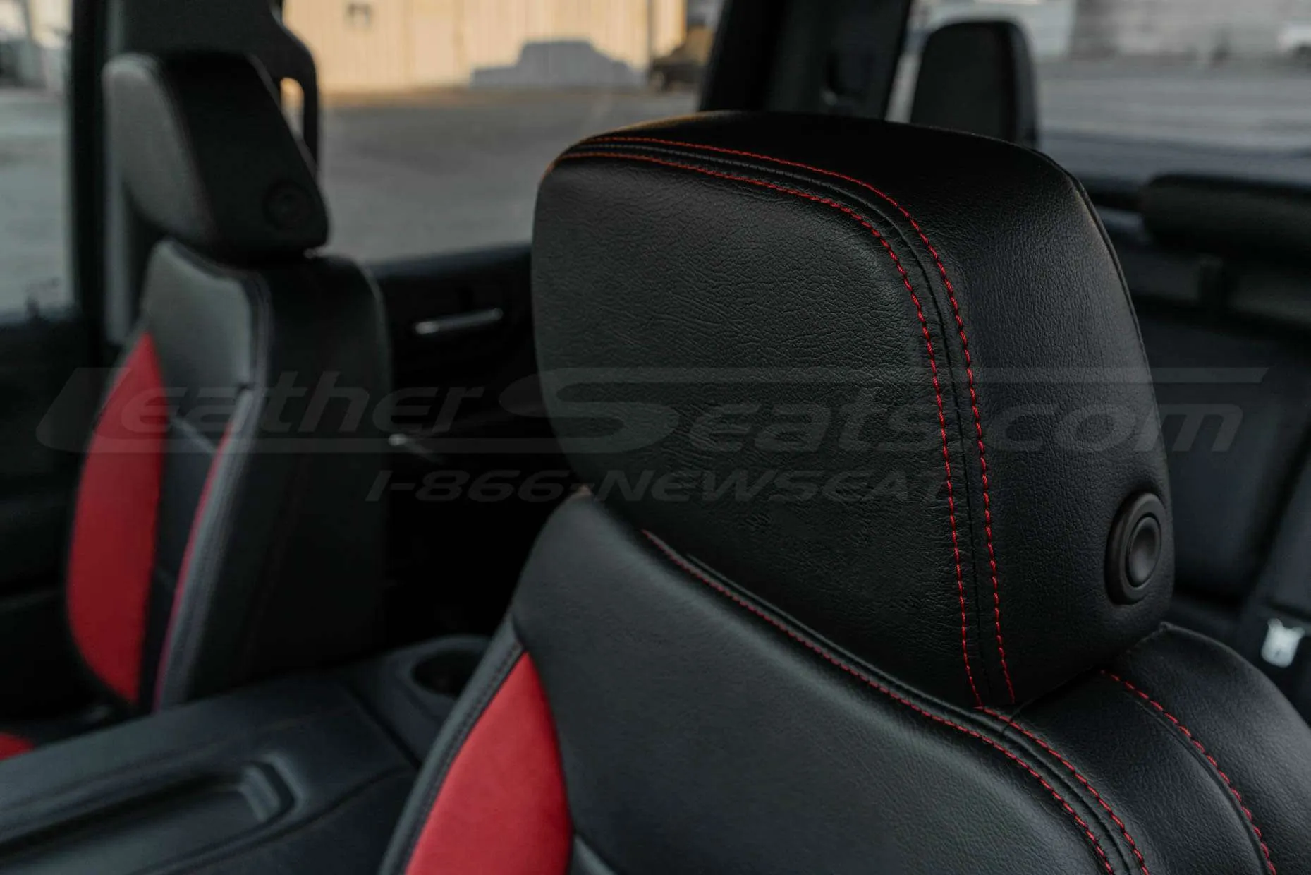 Chevrolet Silverado Leather Seat Kit - Front headrest with Red double-stitching