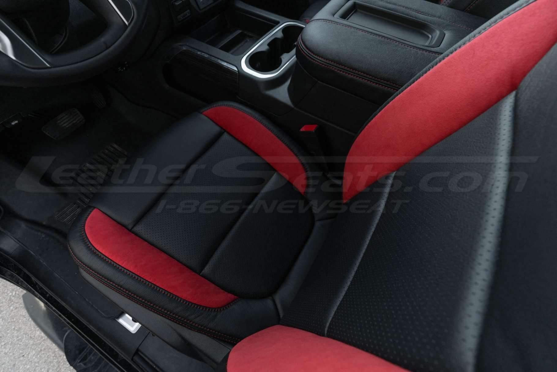 Top-down view of installed leather seats for Chevy Silverado
