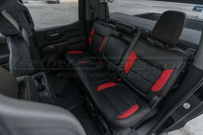 Chevrolet Silverado Installed Leather Seats - Black & Red Wings - Rear seats from passenger side