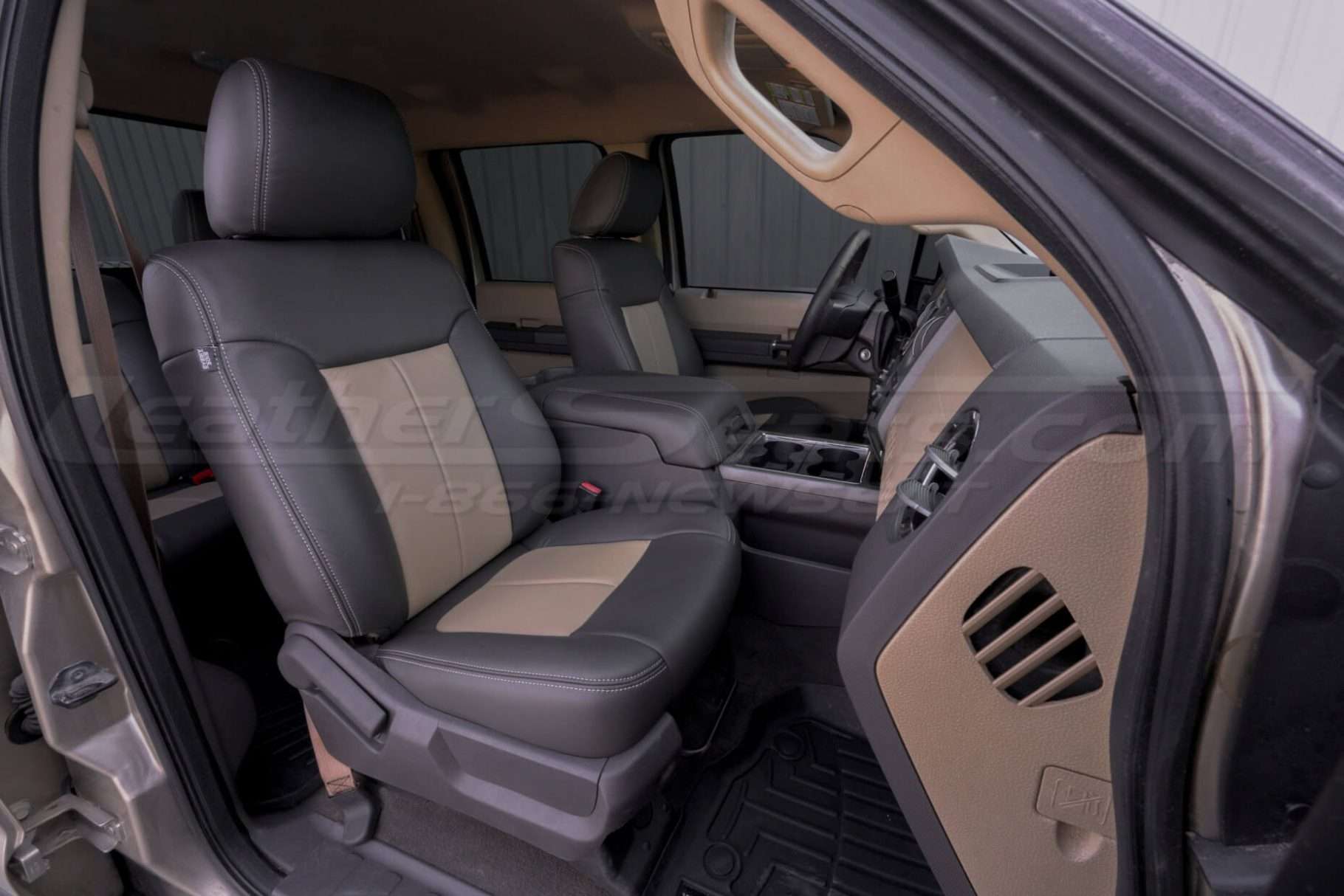 Ford Superduty Leather Seats - Dark Brown & Bisque - Front passenger wide view