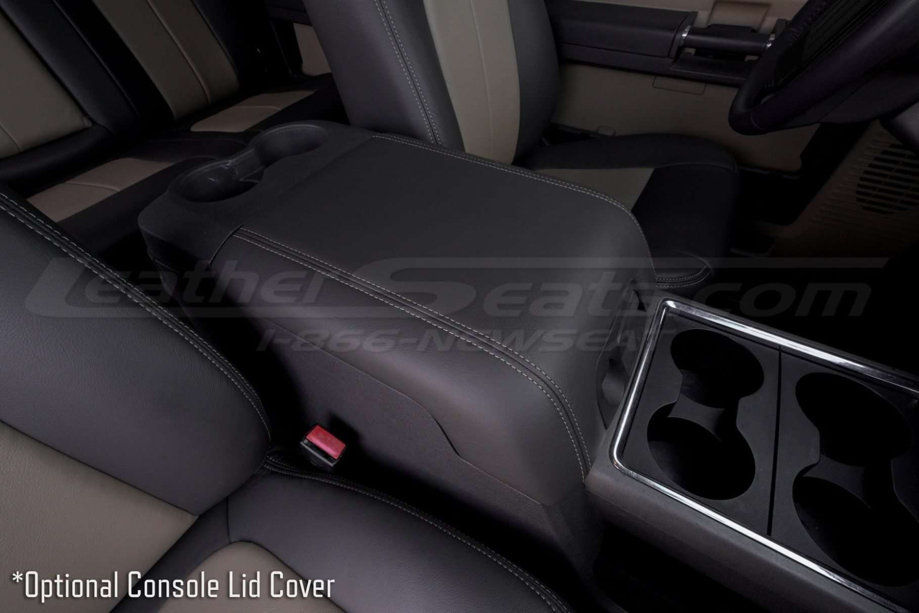 Optional leather console lid cover from passenger side
