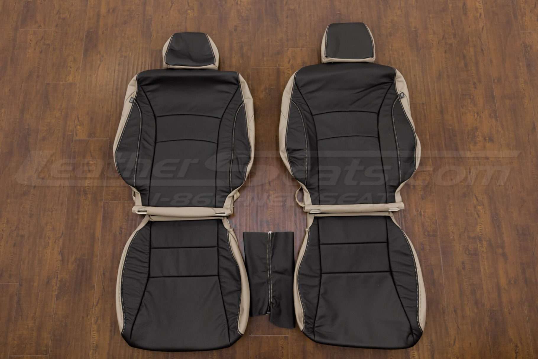 Honda Accord Leather Seat Kit- Ivory & Black - Front seat upholstery with console lid cover