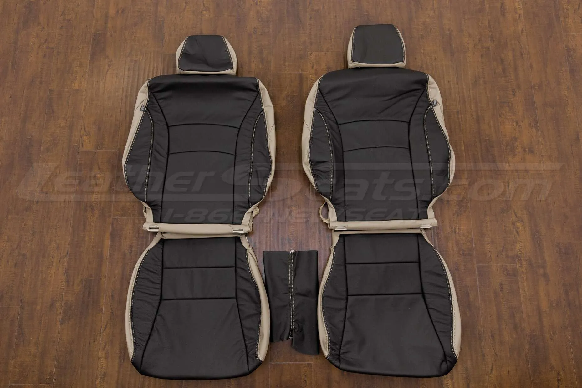 Honda Accord Leather Seat Kit- Ivory & Black - Front seat upholstery with console lid cover