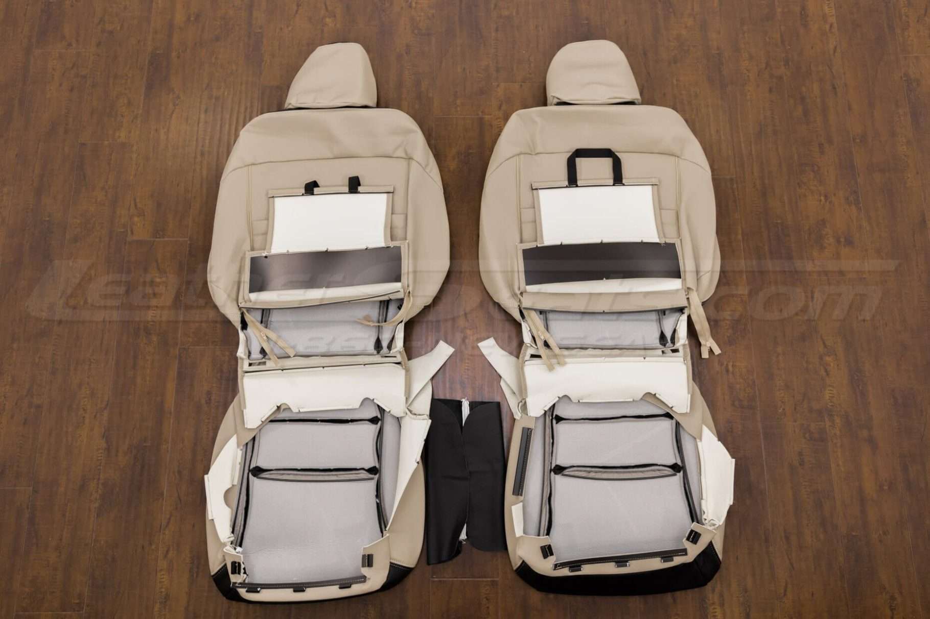 Back view of front seat upholstery and console lid cover