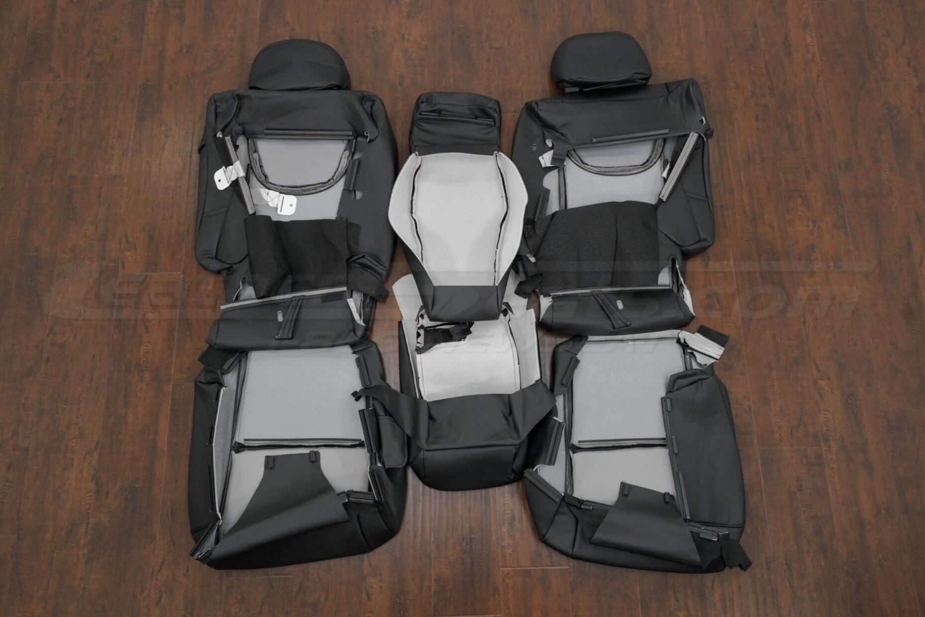 Back view of rear seat upholstery and armrest