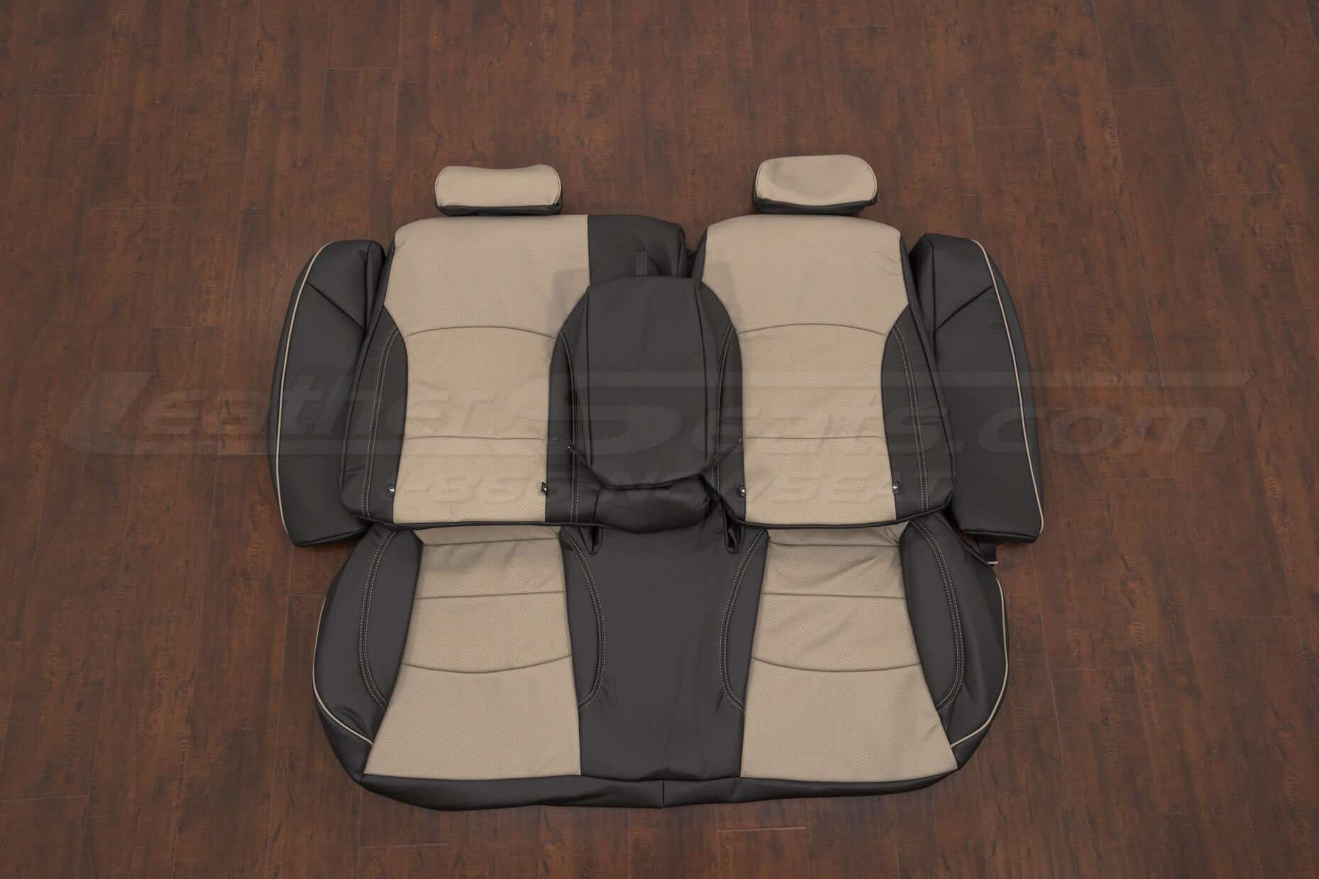 Kia Optima Leather Seat Kit - Black & Ivory - Rear seat upholstery with armrest and bolsters