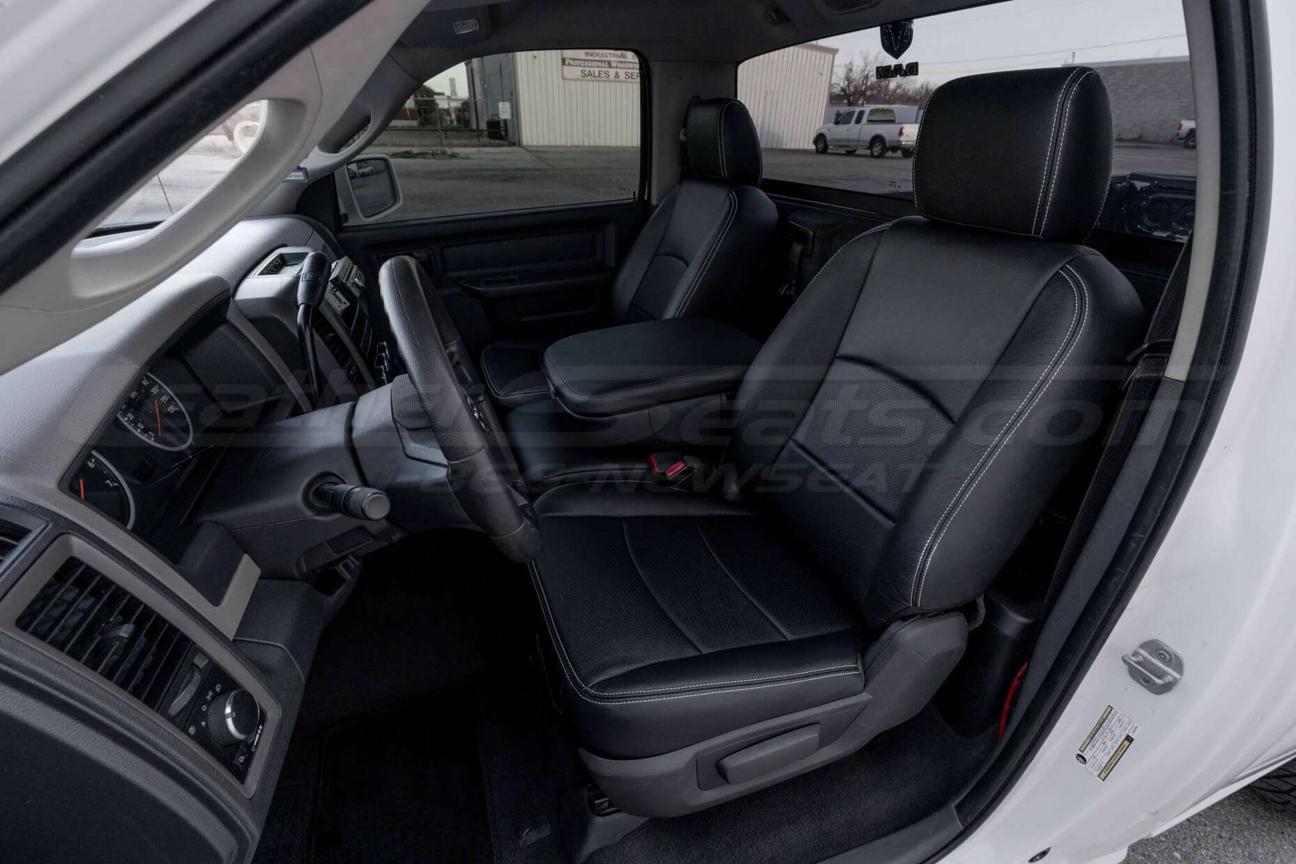 odge Ram Regular Cab Installed LEather Seats - Black - Front seats from drivers side