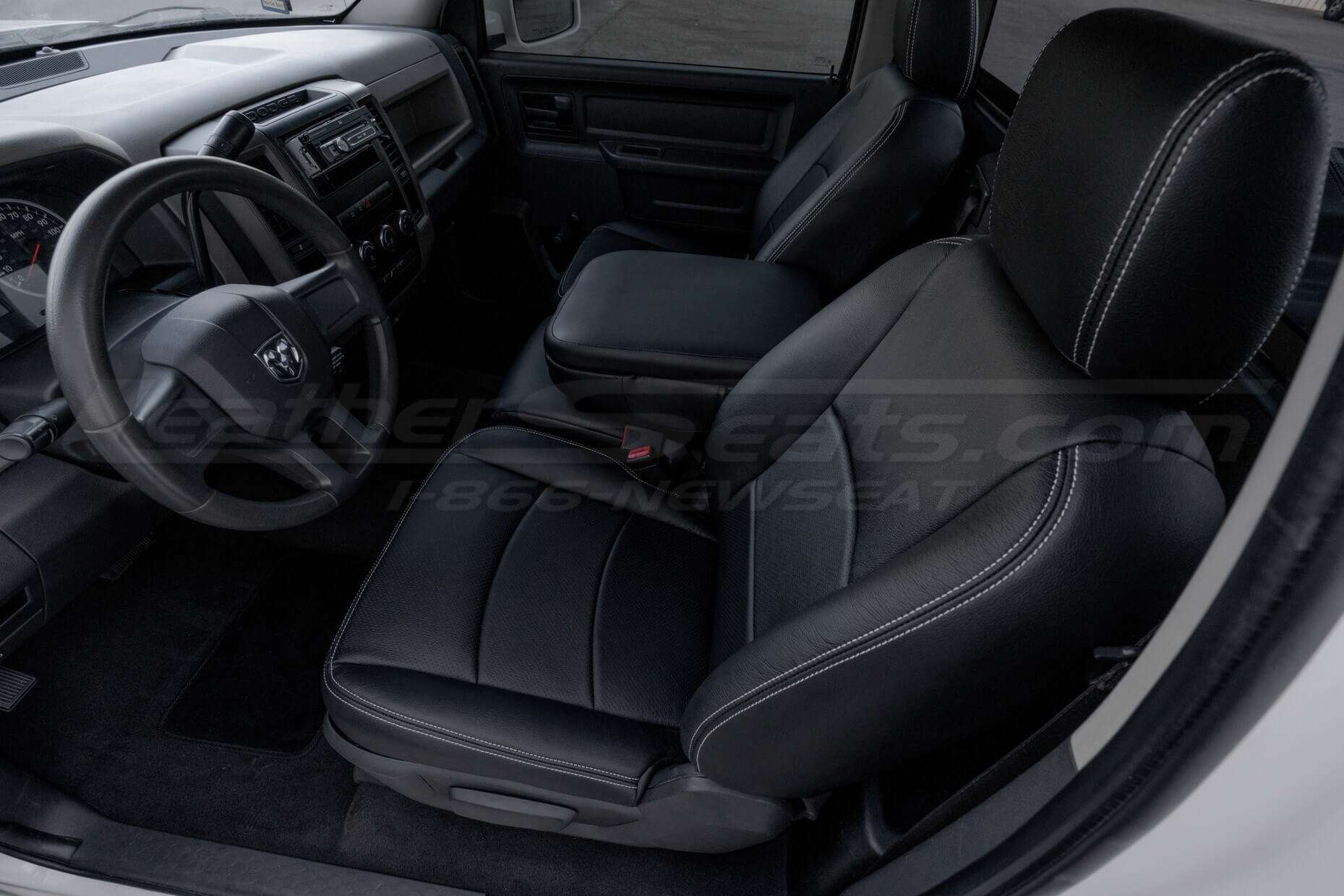 Installed leather seats for Dodge Ram - Black - Top down of front driver seat