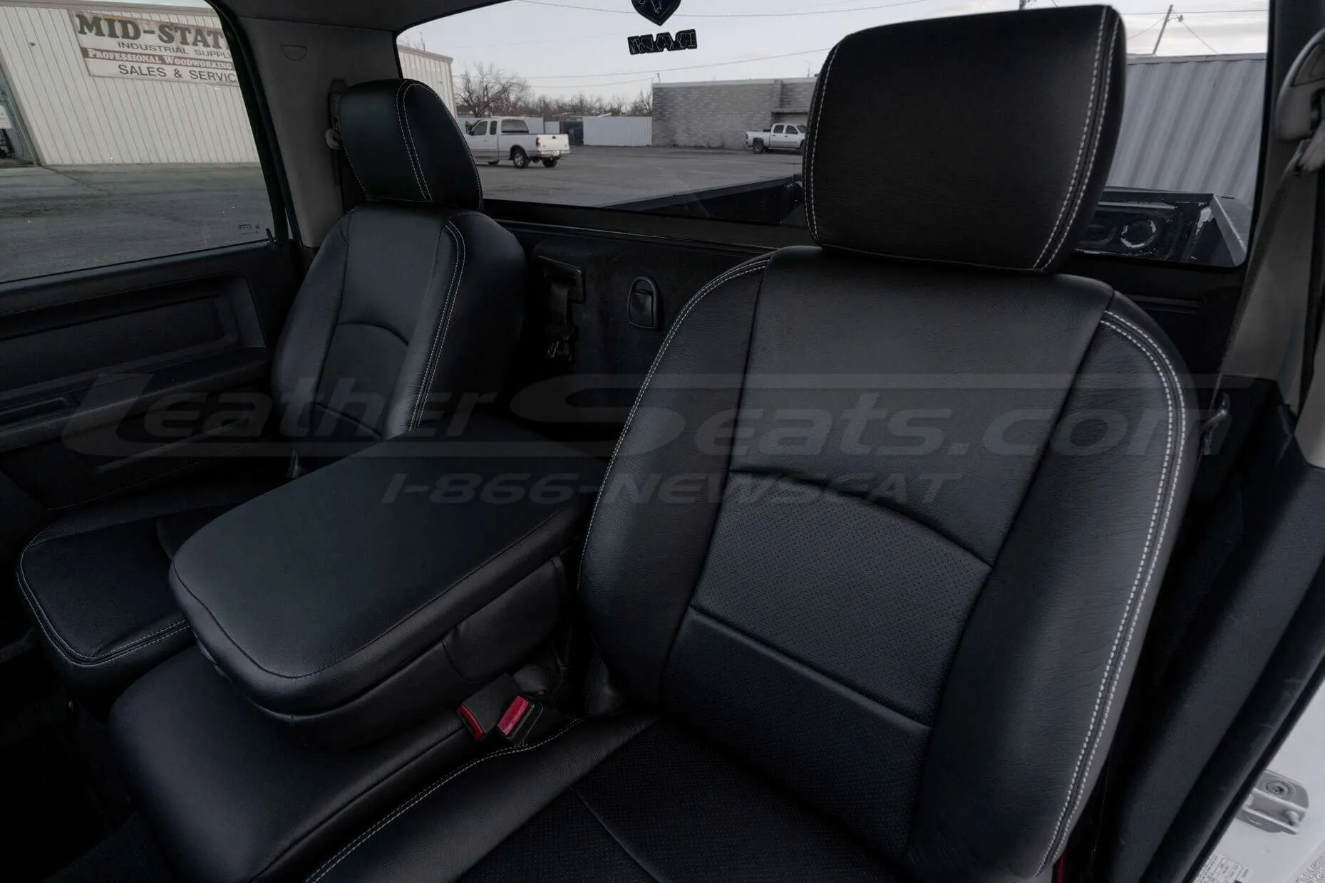 Dodge Ram installed leather seats -Black - Front driver backrest up