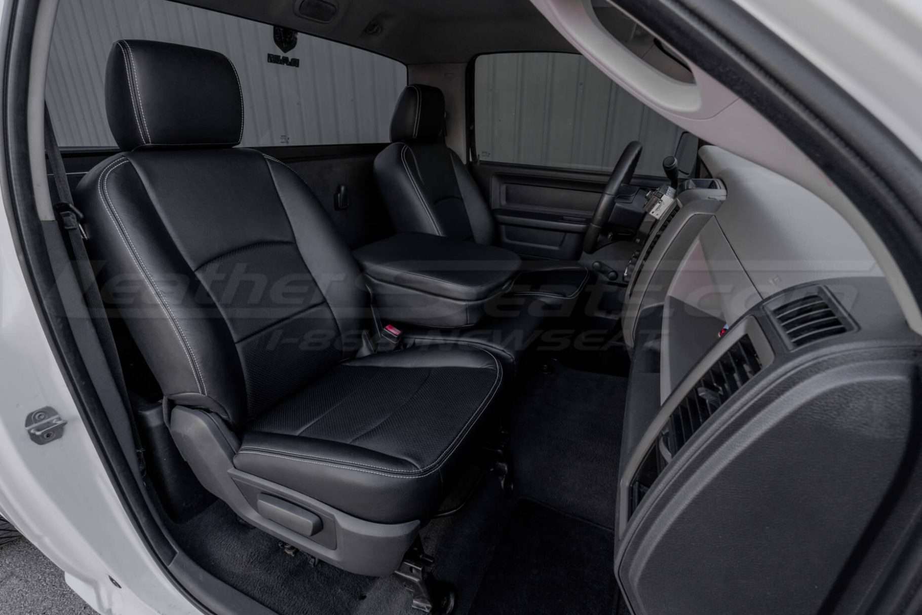 Dodge Ram regular Cab Installed Leather Seats - Black - Front seats from passenger side