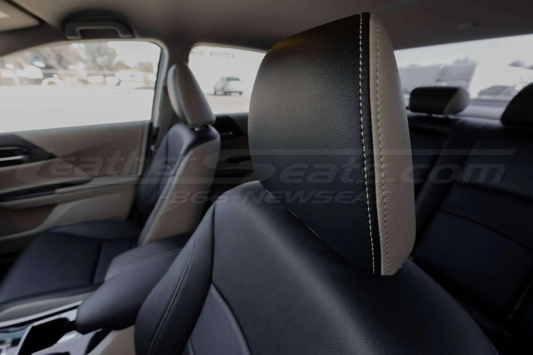 Leather Headrest with Ivory double-stitching