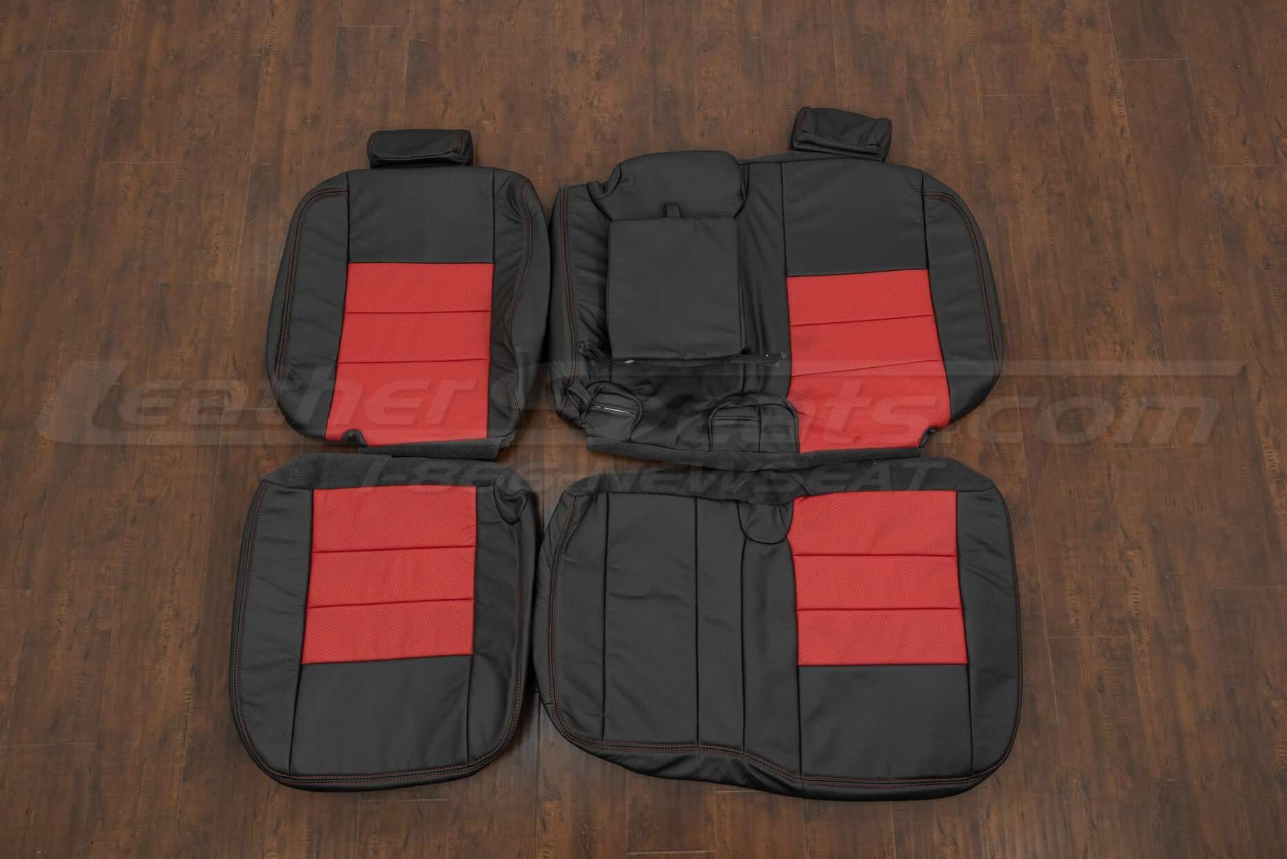 Hummer H2T Leather Seat Kit - Black & Red - Rear seat upholstery w/ Armrests