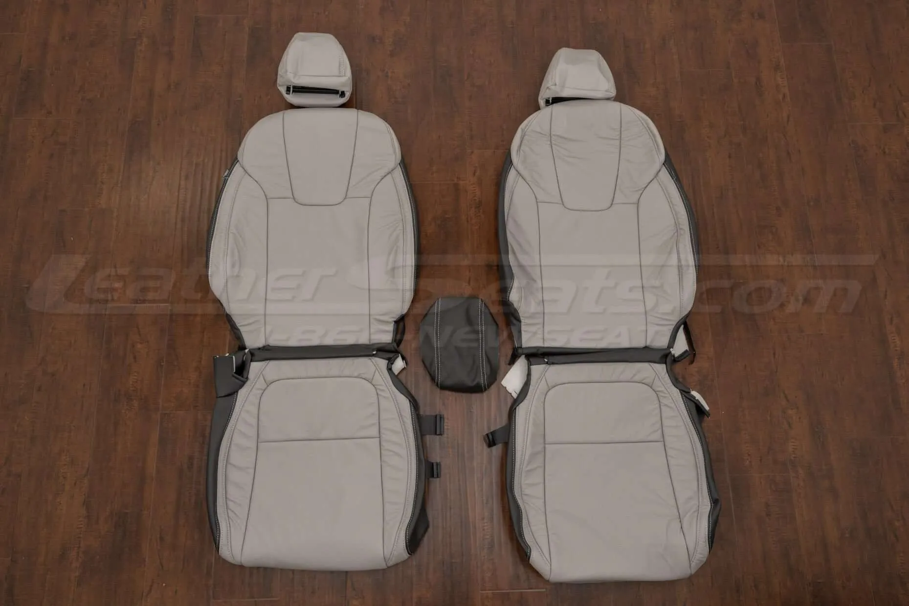 Honda Insight Leather Seat Kit - Dark Graphite & Dove Grey - Front seat upholstery with console lid cover