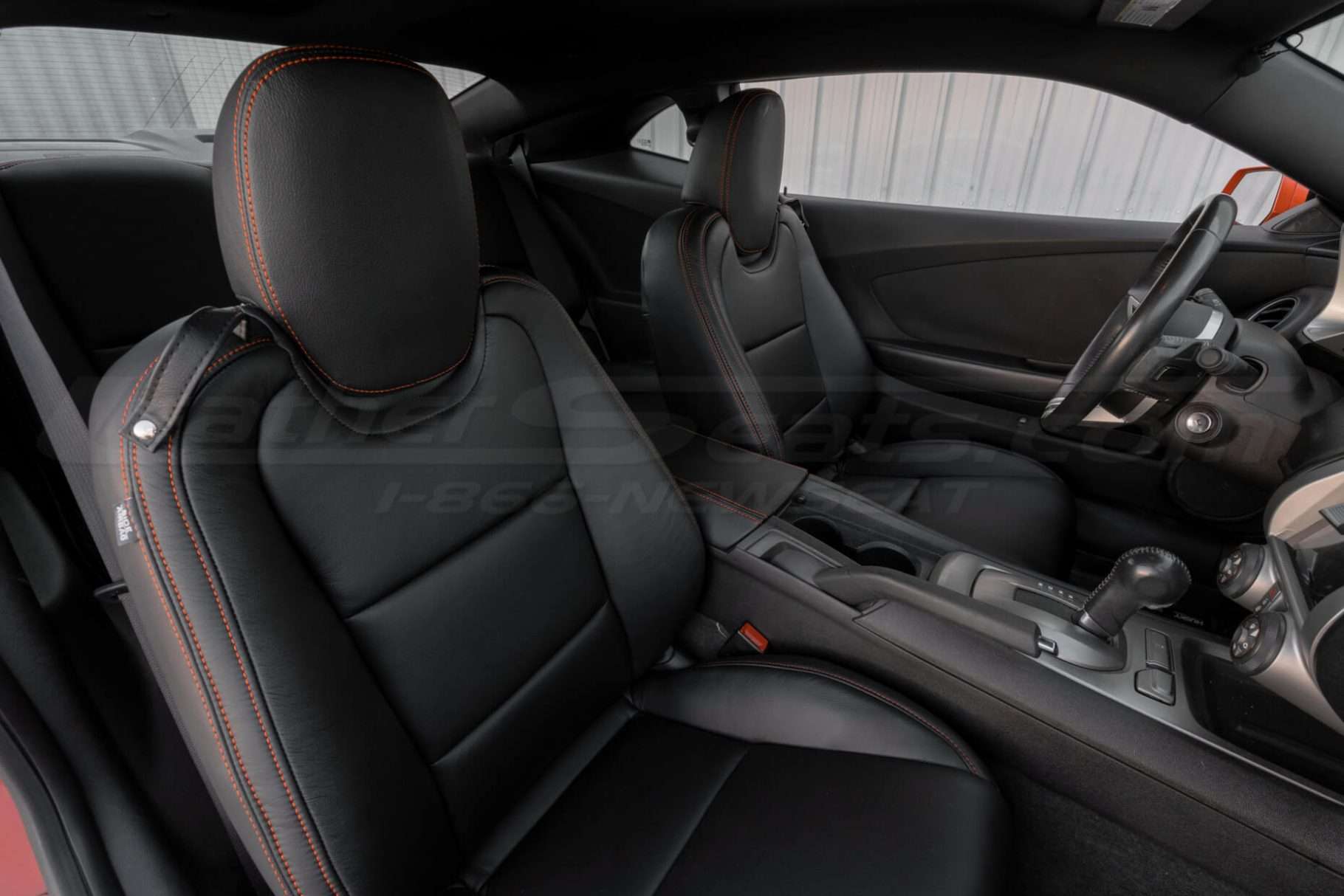 Front backrest up of installed leather seats