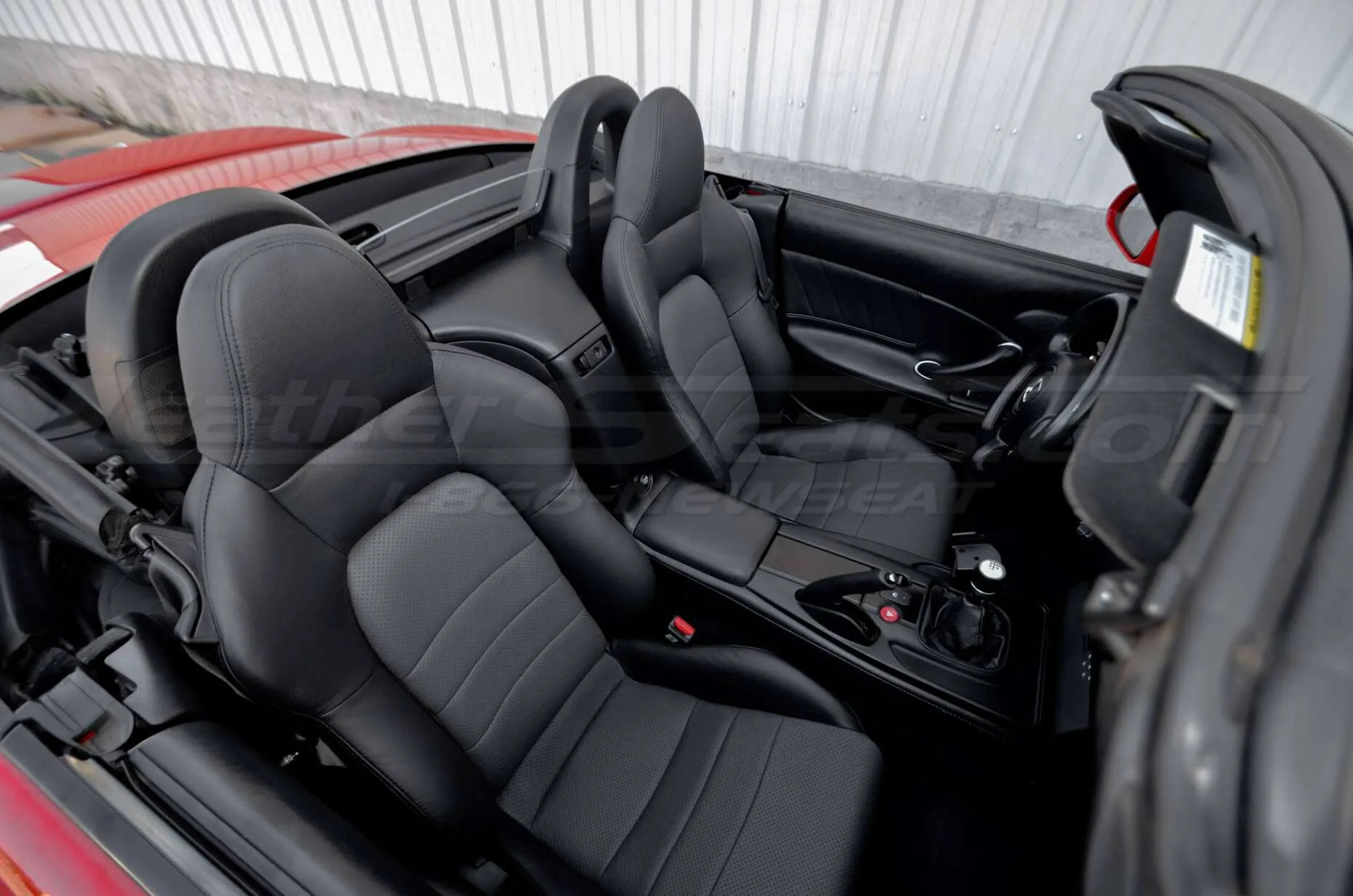 Installed Honda S2000 seats - Black and Graphite - Top down from alternative angle