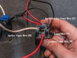 Labeled wires connected to the relay