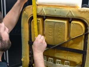 Making measurements on back of seat foam for modification