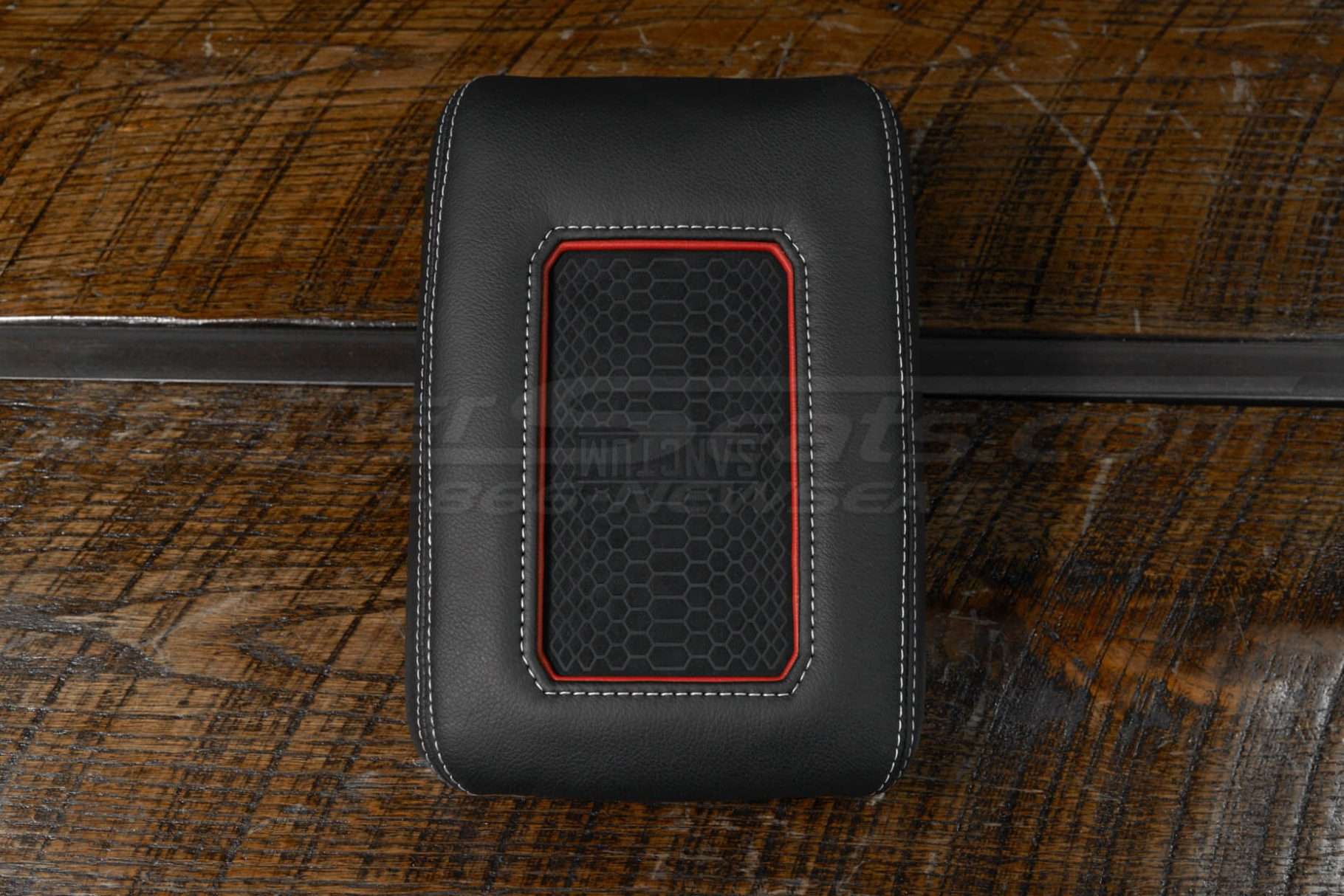 2018+ Jeep Wrangler QI Charging Console - Black Leather - White Stitching & Red Trim Ring