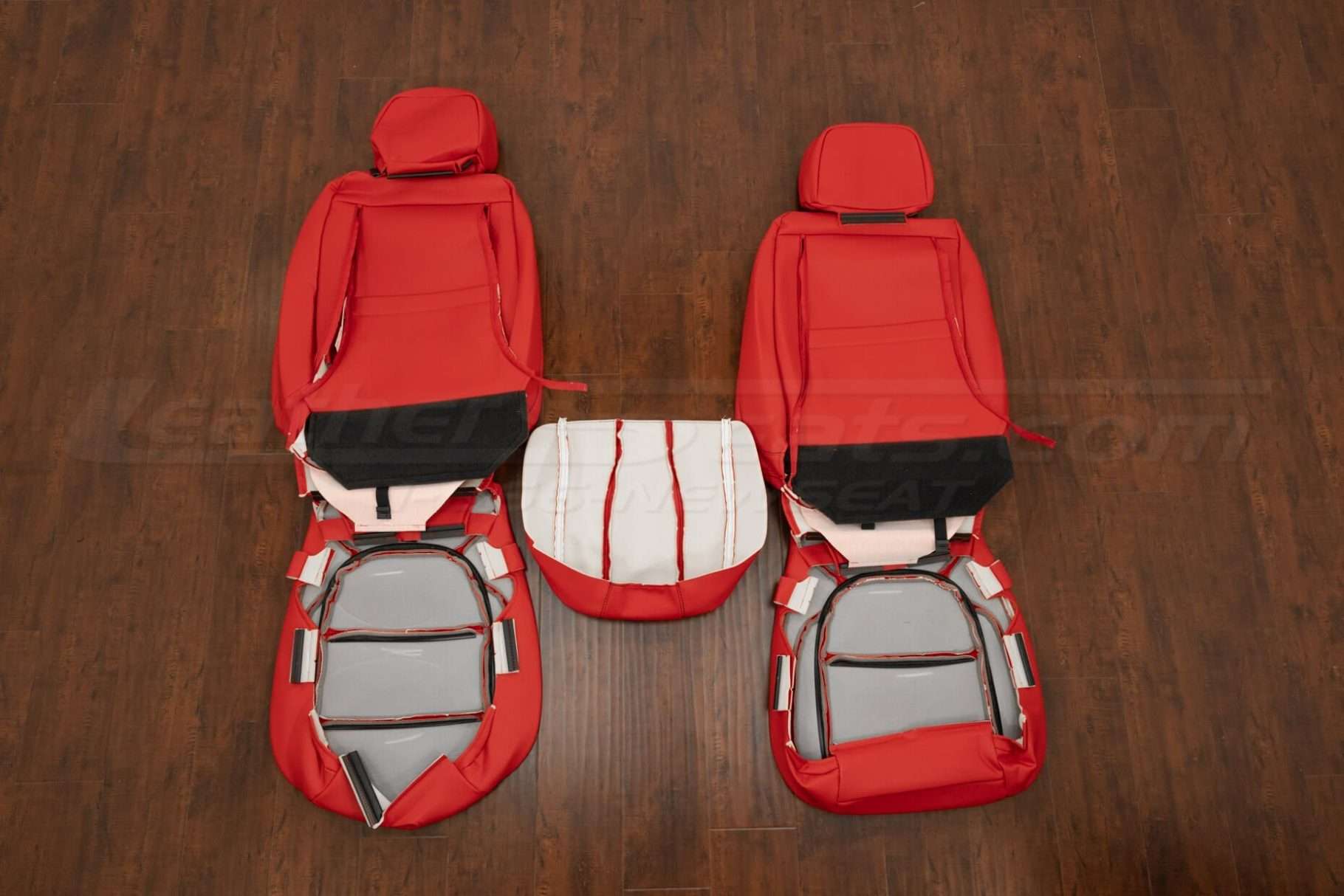 Back view of front seat upholstery and console