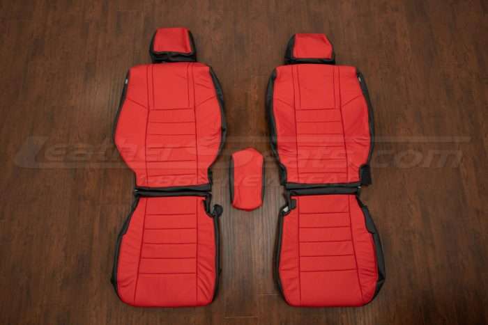 Dodge Challenger Leather Seat Kit - Black w/ Bright Red Facings - Front seat upholstery w/ console lid cover
