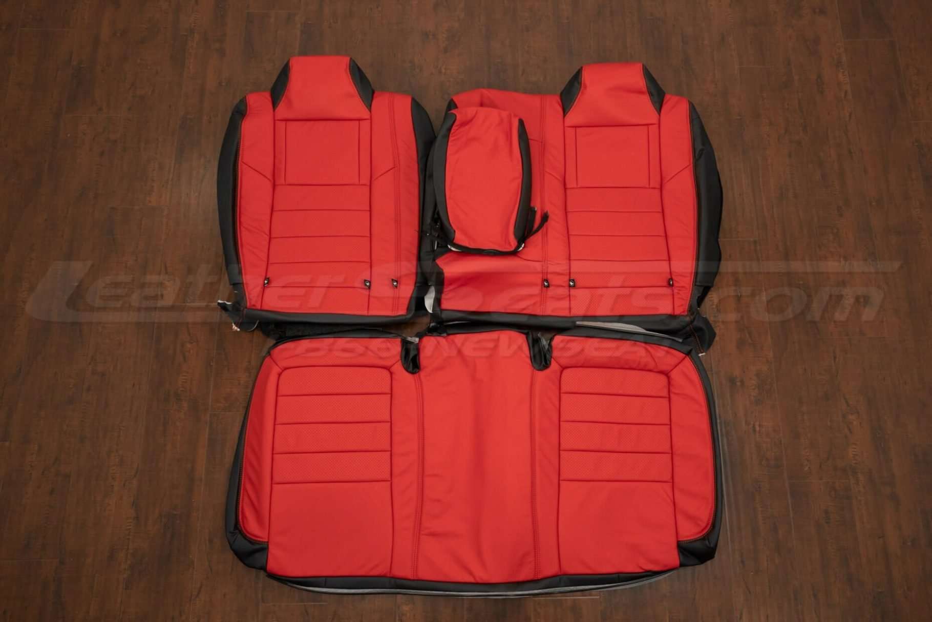 Dodge Challenger Leather Seat Kit - Black & Bright Red - Rear seat pholstery w/ Armrest -