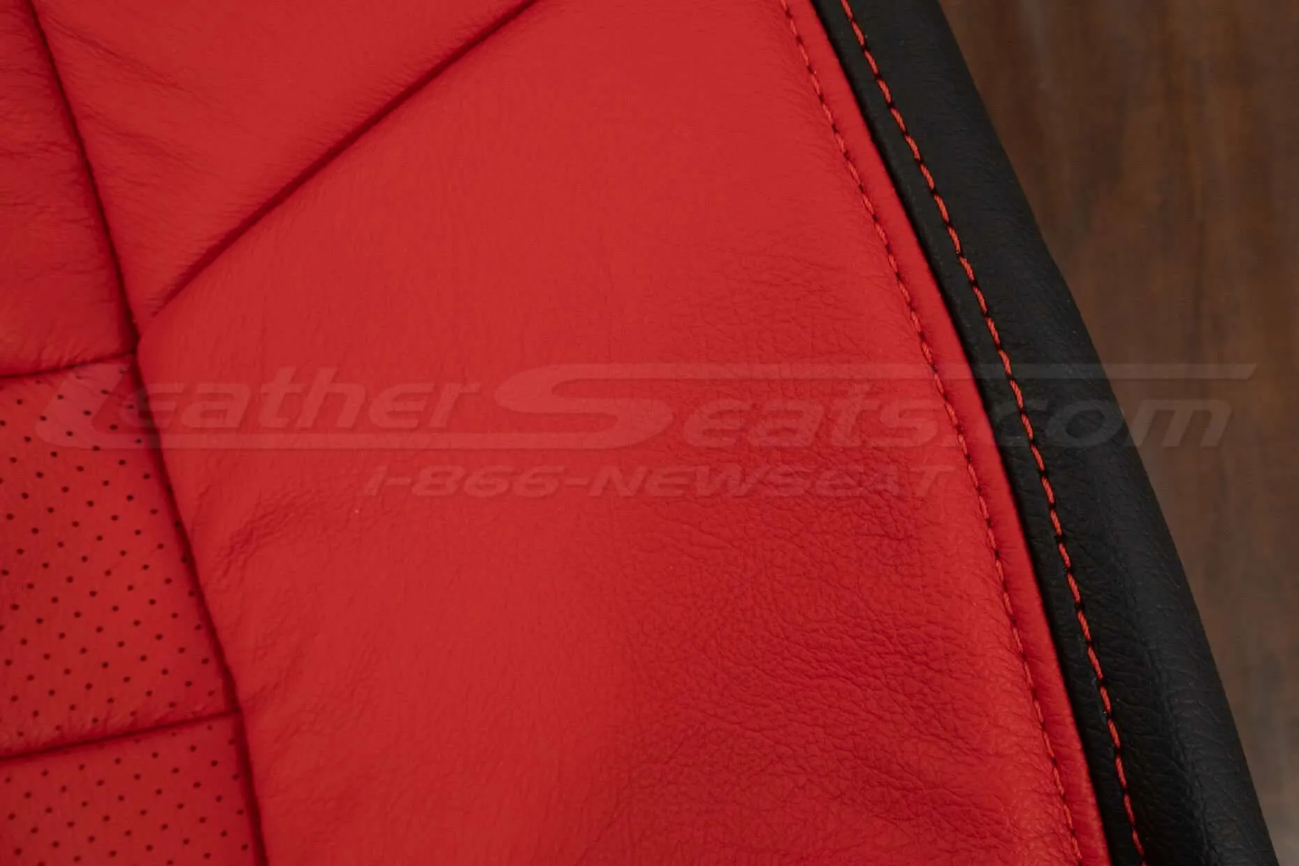 Contrasting stitching in Bright Red