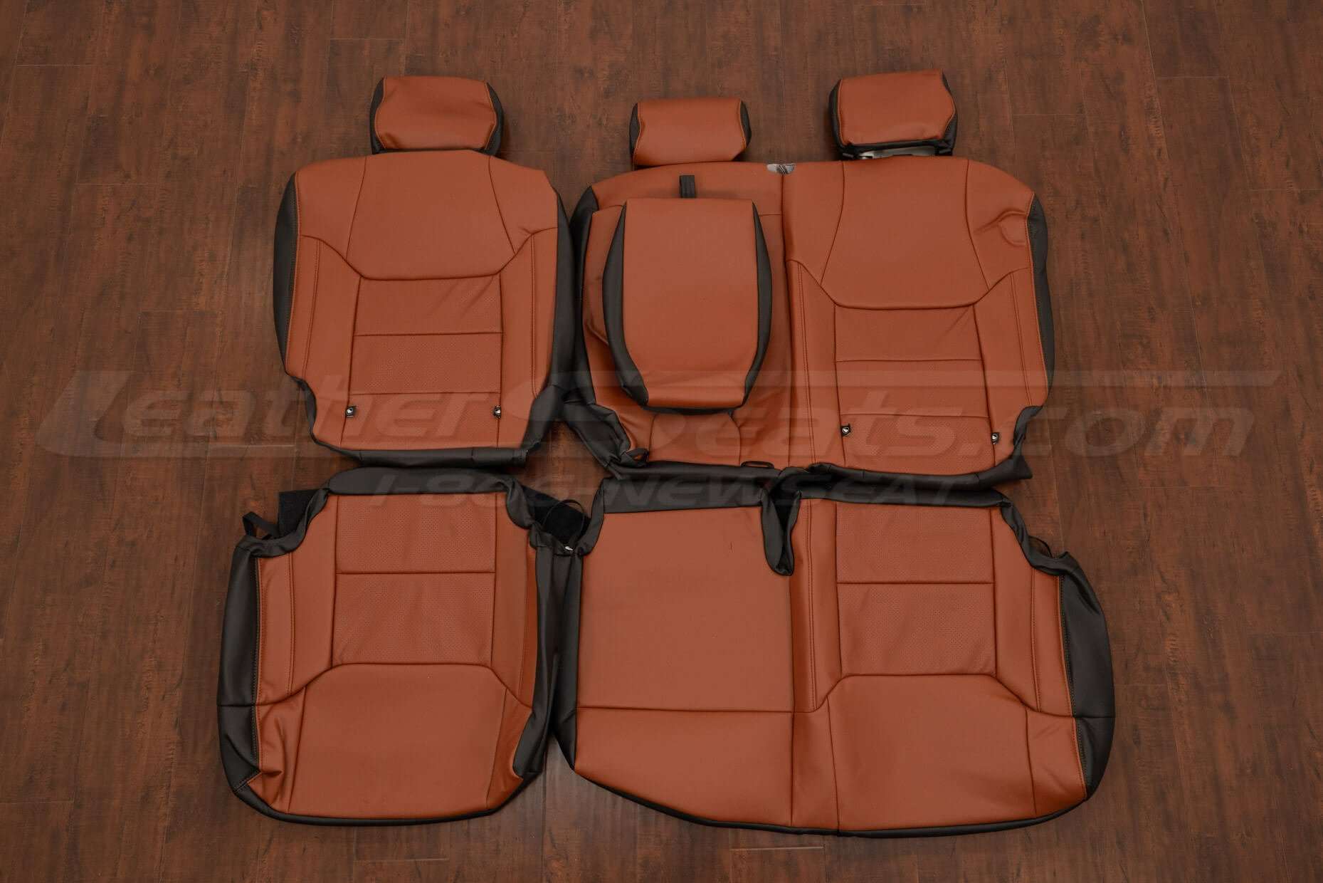 Toyota Tundra Leather Sat Kit - Black & Mitt Brown - Rear seat upholstery w/ Armrest