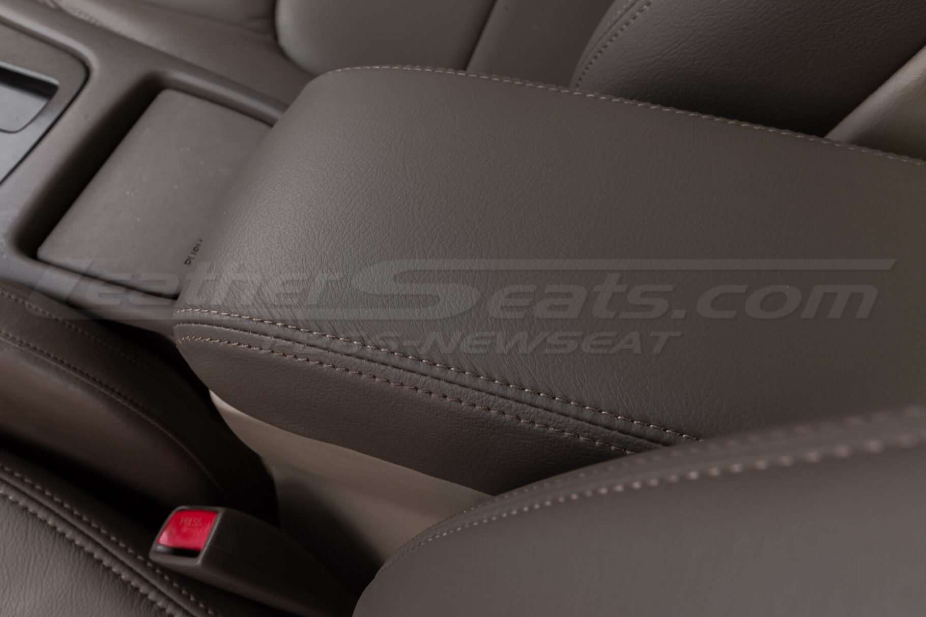 Leather console lid cover close-up