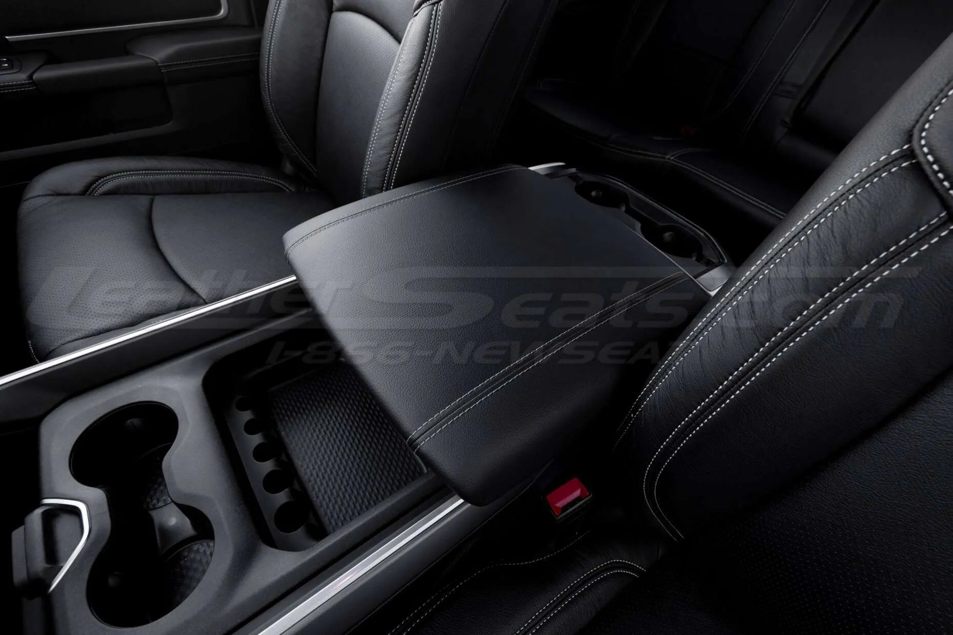 Dodge Ram Console lid cover Black with silver stitching