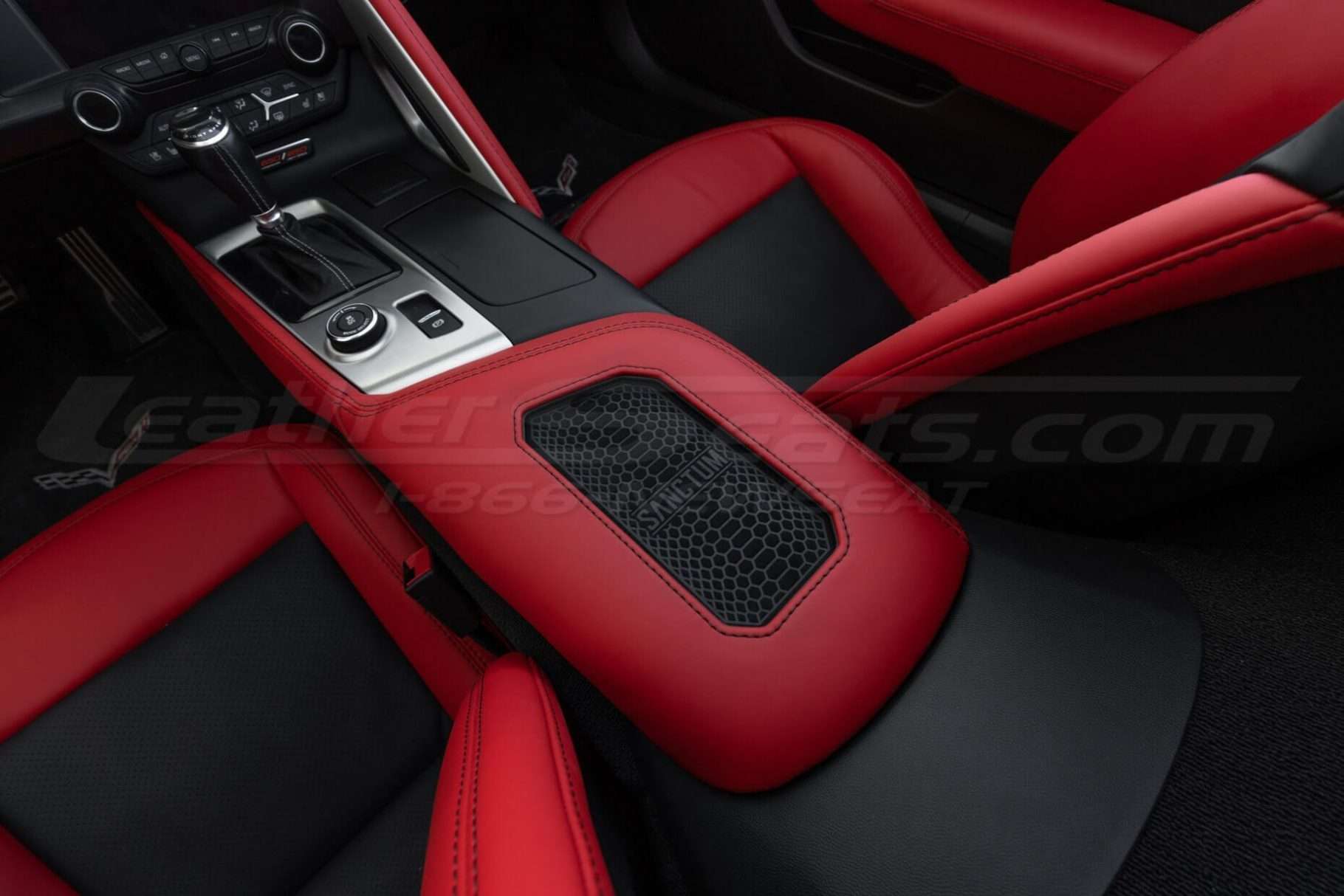 Back-Front view of Bright Red Leather Charging console