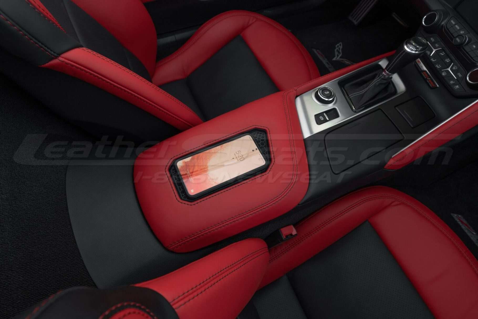 Top-down view of Sanctum charging console from passenger side