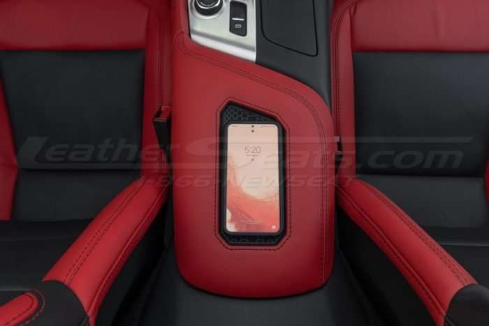 Top-down view of Corvette wth Bright Red Charging console