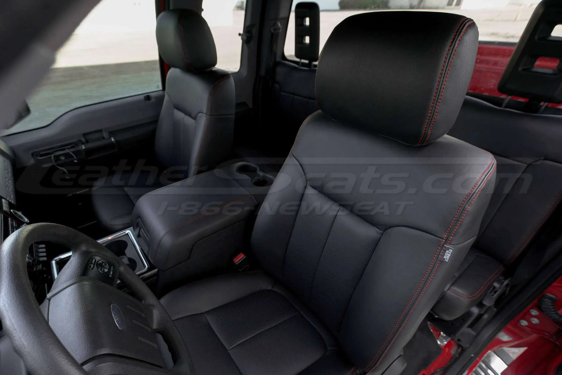 Black leather seats installed in Ford F-30 SuperCab