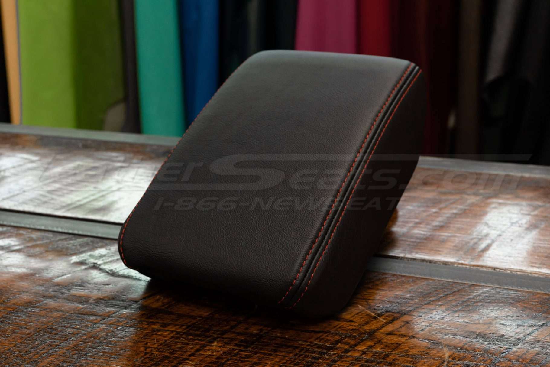 Installed console lid cover upholstery for Jeep Wrangler