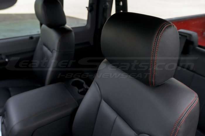 Leather headrest with Bright Red double-stitching