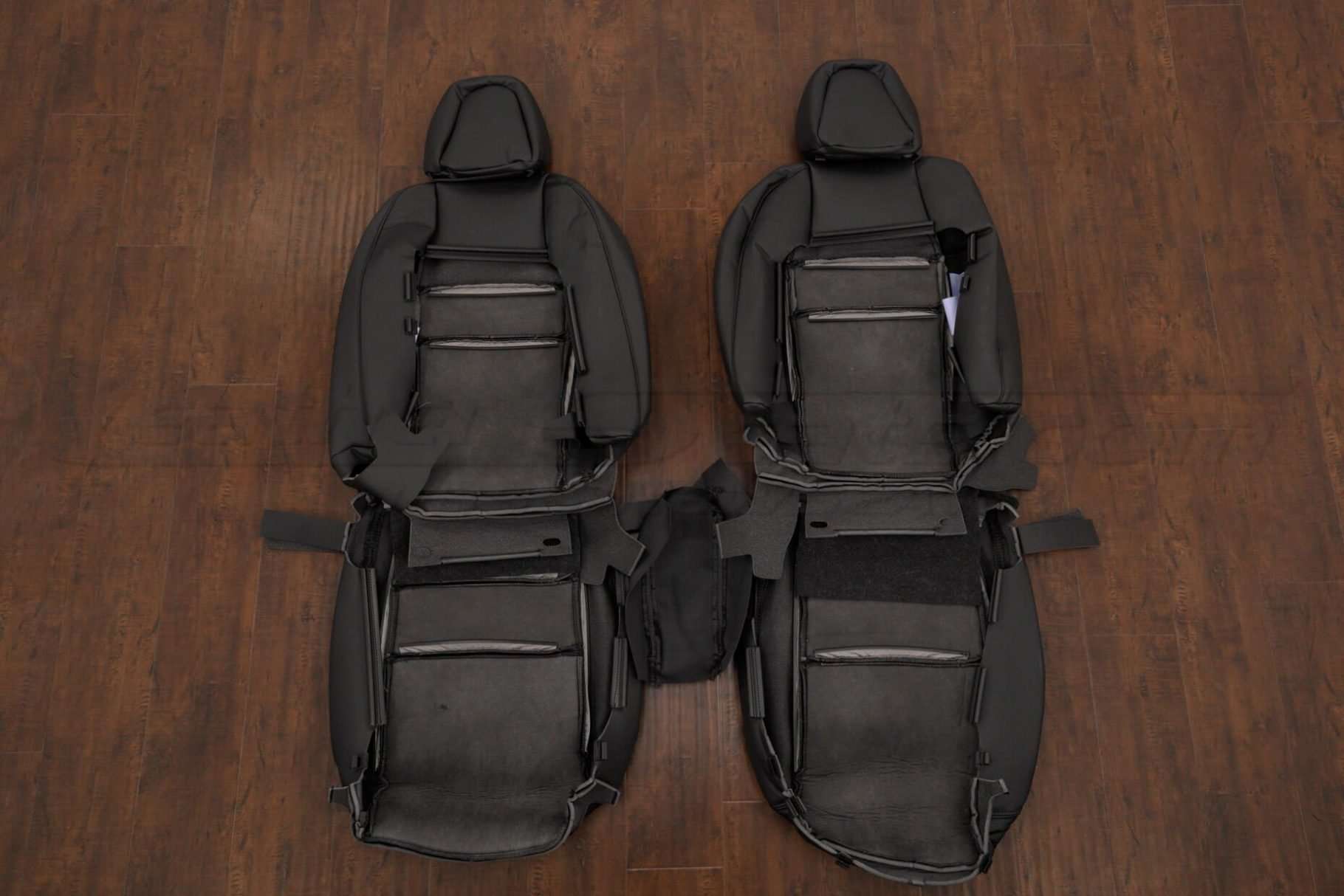 Back view of front seat upholstery and console