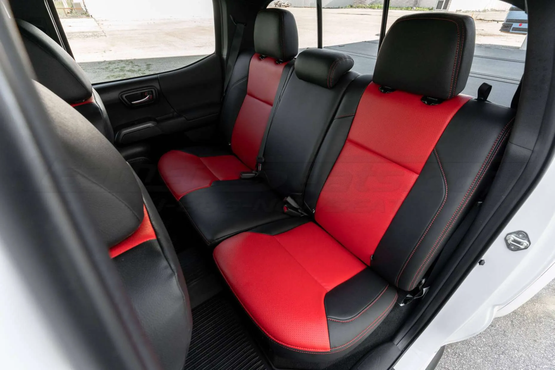 Toyota Tacoma Double Cab leather seats in Black & Bright Red from leatherseats.com