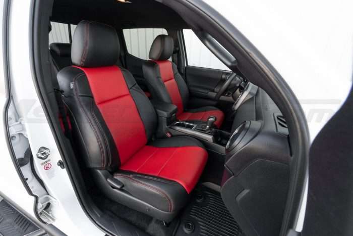 Passenger side black & bright red leather seats