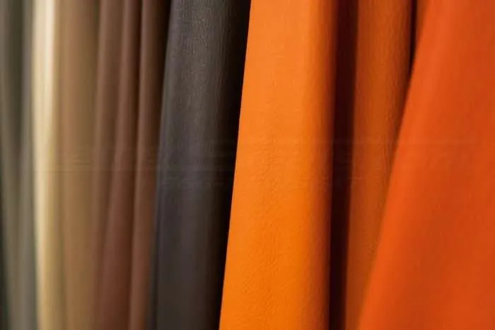 Close-up of colored leather hides