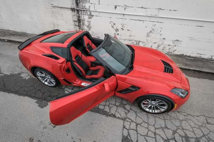 Top down view of Chevy Corvette convertible with leather seats