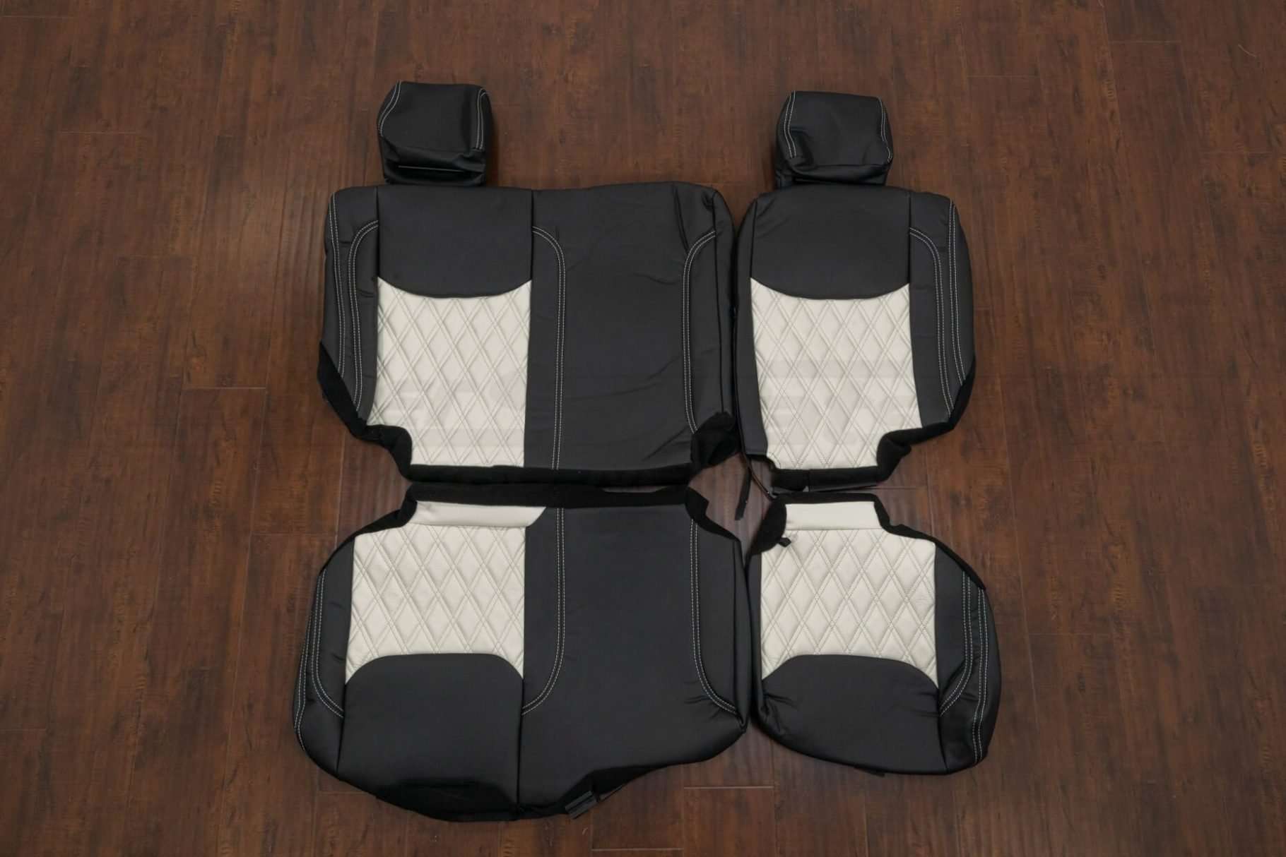 Jeep Wrangler JK Leather Seat Kit w/ Quilted Inserts - Black & White - Rear seat upholstery