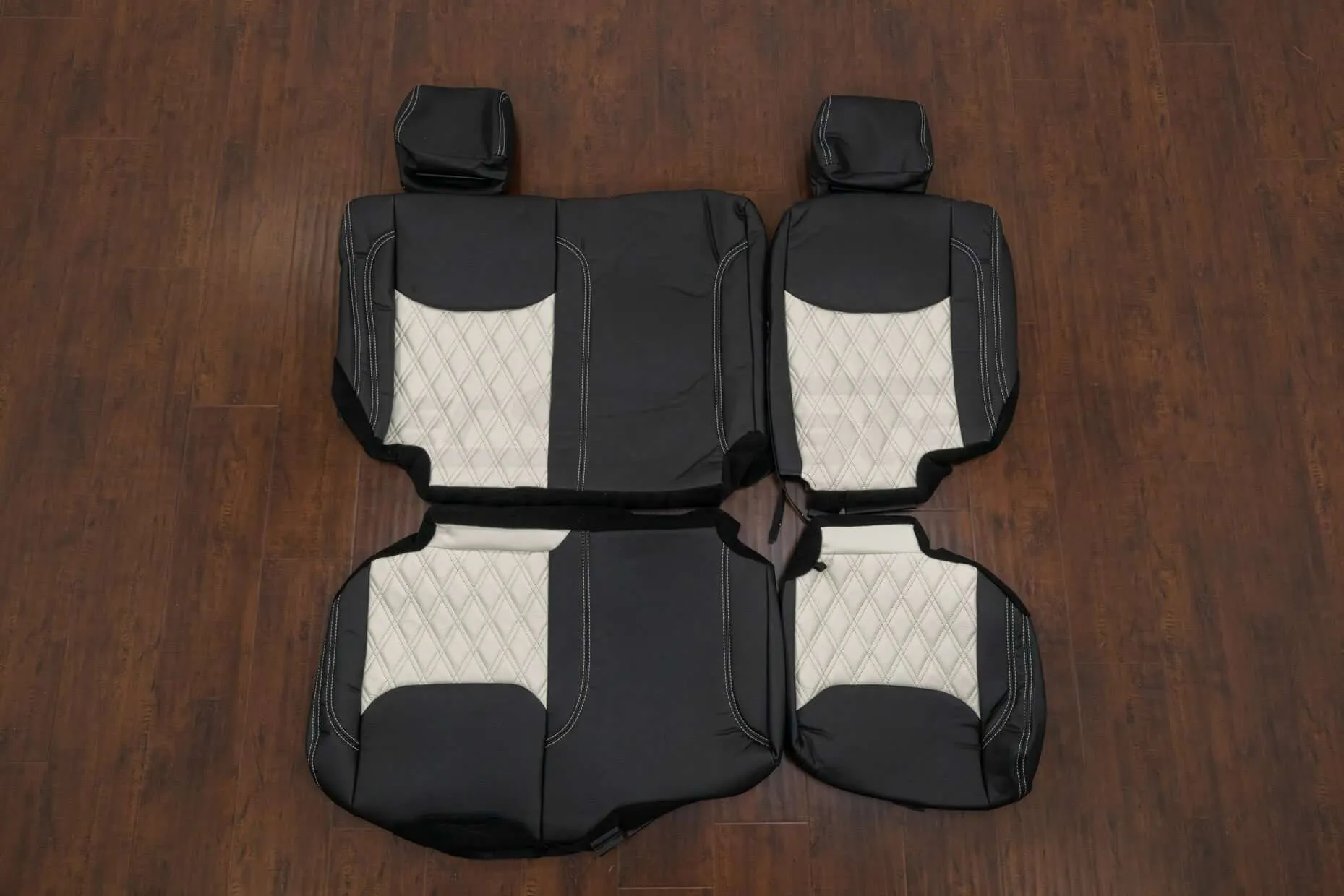 Jeep Wrangler JK Leather Seat Kit w/ Quilted Inserts - Black & White - Rear seat upholstery