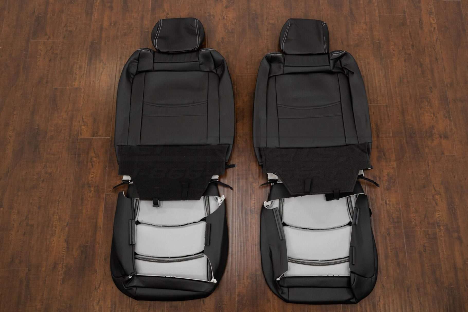 Back view of front sat upholstery