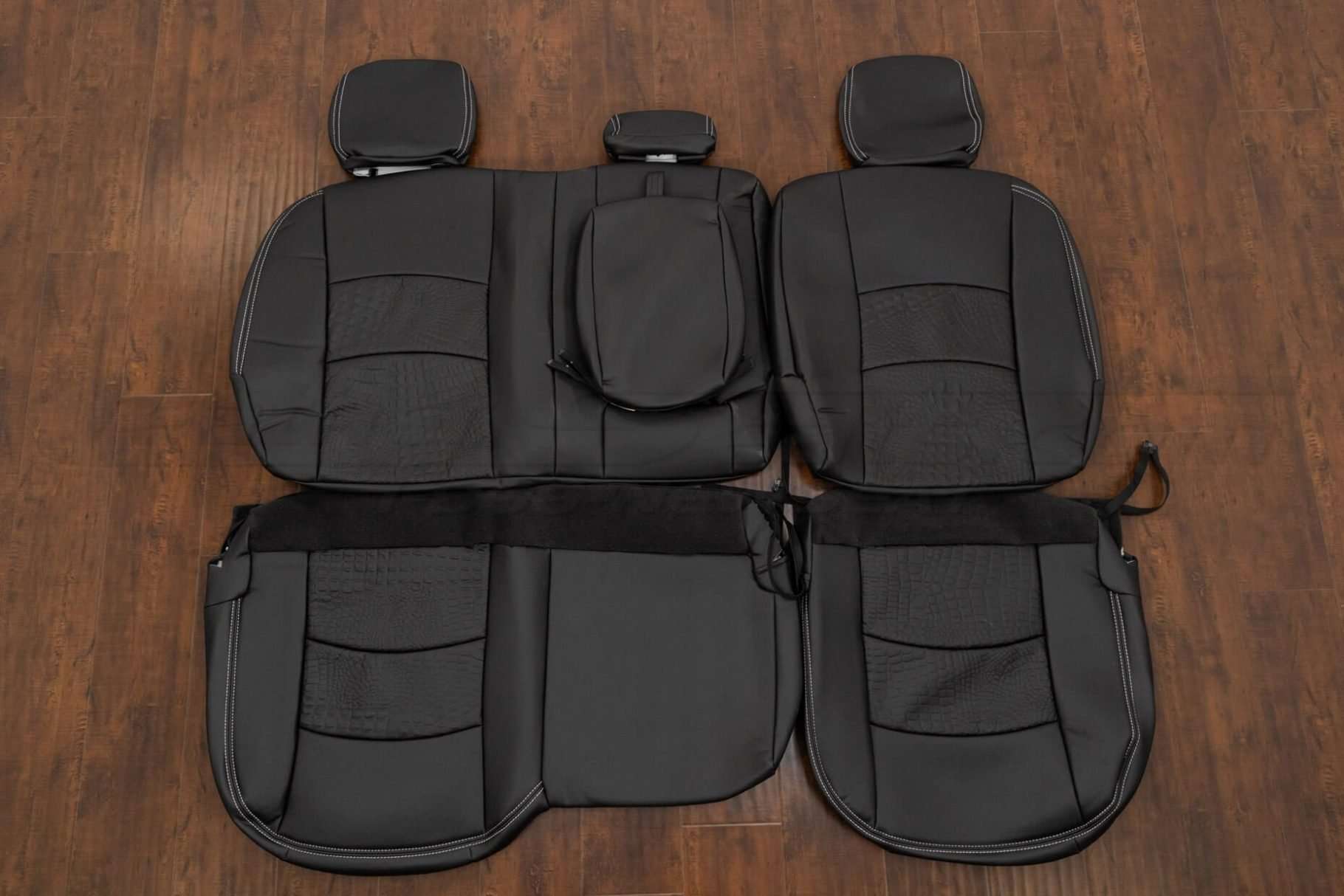 Dodge Ram Leather Seat Kit - Black & Black Gator - Rear seat upholstery w/ Armrest