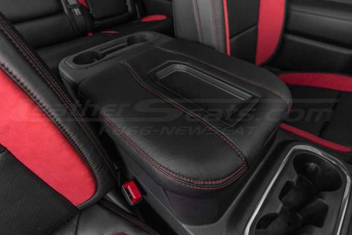 Black leather console with Bright Red stitching